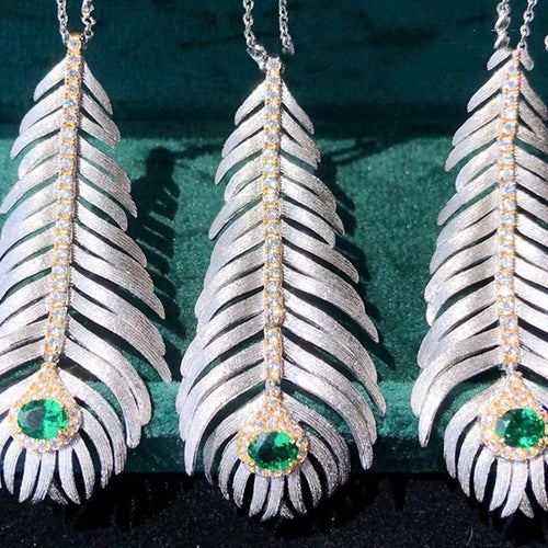 LuxeJewels™ –- 925 Silver Brushed Feather Pendant Necklace